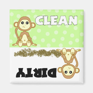 Cute Monkey Clean / Dirty Dishwasher Magnet