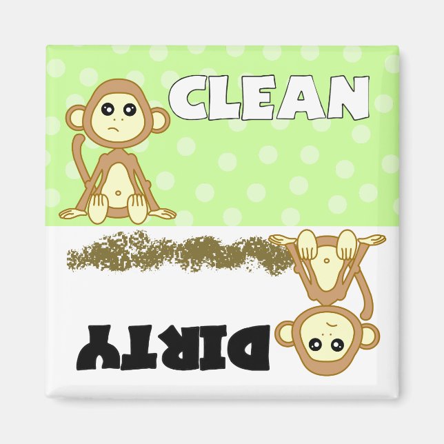 Cute Monkey Clean / Dirty Dishwasher Magnet (Front)