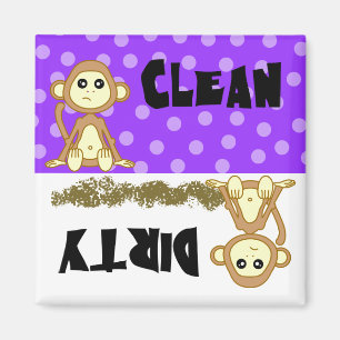 Cute Monkey Clean / Dirty Purple Dishwasher Magnet