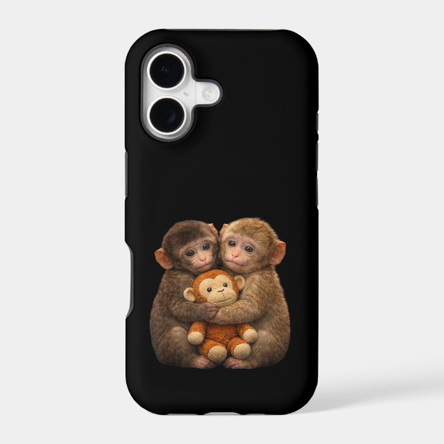Cute Monkey Couple Hugging Monkey Punch Plush Art (Back)