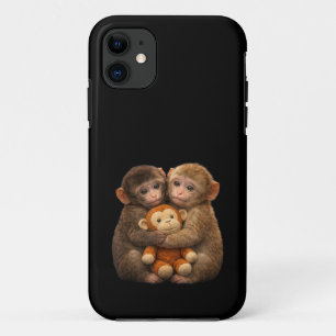 Cute Monkey Couple Hugging Monkey Punch Plush Art iPhone 11 Case