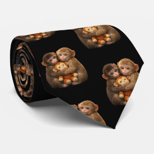 Cute Monkey Couple Hugging Monkey Punch Plush Art Tie