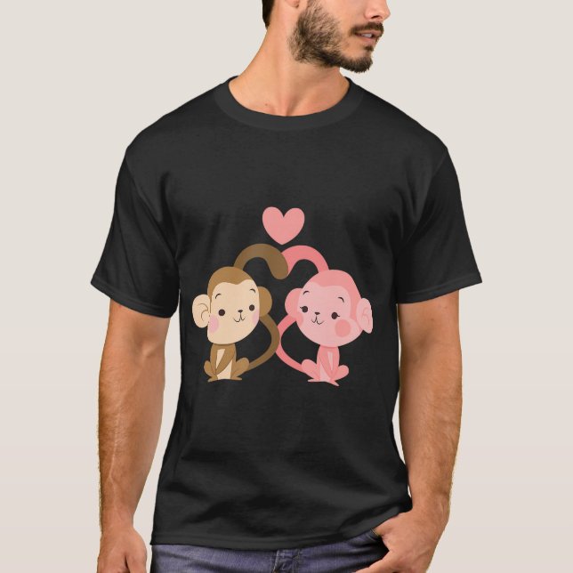 Cute Monkey Couple Valentine'S Day 	 For Girls Boy T-Shirt (Front)