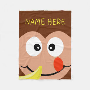 Cute Monkey Custom Name Kids Zoo Animals Fleece Blanket