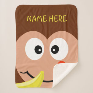 Cute Monkey Custom Name Kids Zoo Animals Sherpa Blanket