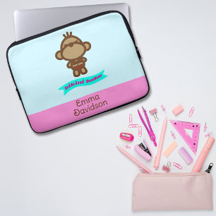 Cute Monkey Custom Name Laptop Sleeve