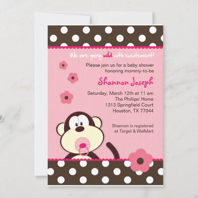 Cute Monkey Dots Baby Shower Invitation (Front)