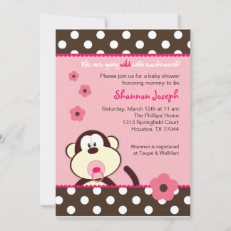 Cute Monkey Dots Baby Shower Invitation