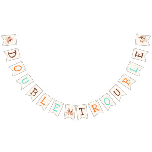 Cute Monkey Double Trouble Twins Baby Shower Bunting