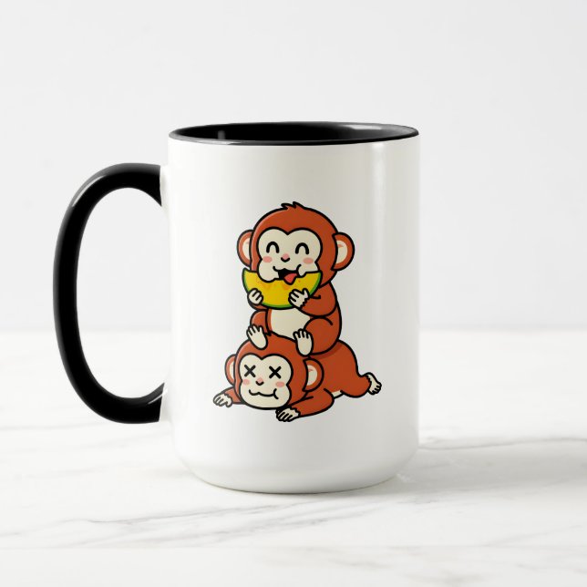 Cute Monkey Eating Watermelon Funny Stack Art Mug (Left)