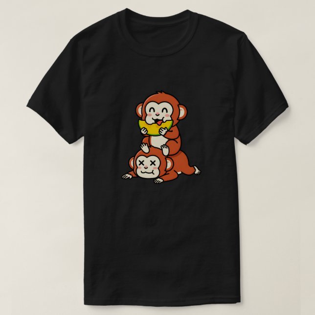 Cute Monkey Eating Watermelon Funny Stack Art T-Shirt (Design Front)