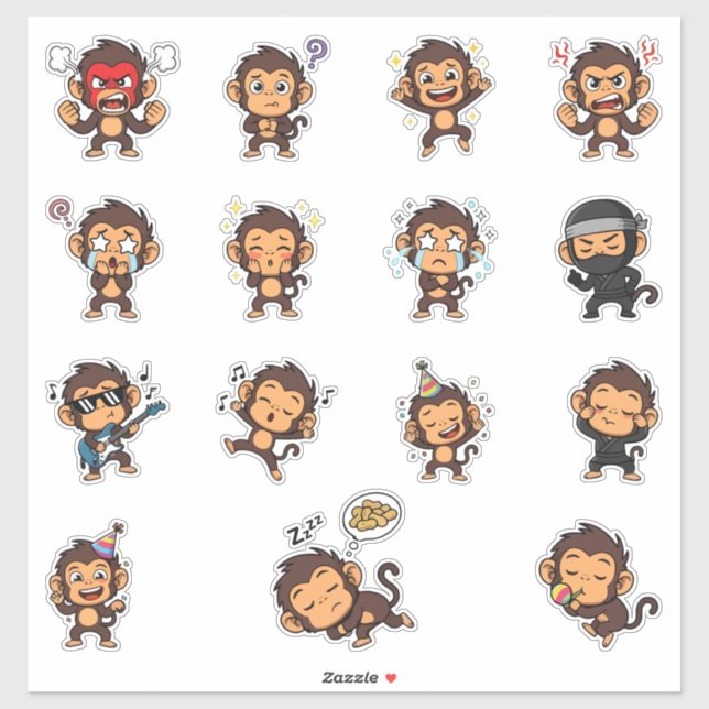 Cute Monkey Emoji Sticker Pack (Sheet)