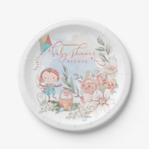 Cute Monkey Florals Girl Baby Shower Picnic Paper Plate