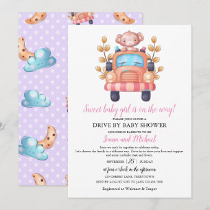 Cute Monkey Girl Baby Shower Drive Through Invitation