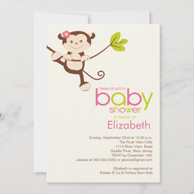 Cute Monkey Girl Baby Shower Invitation (Front)