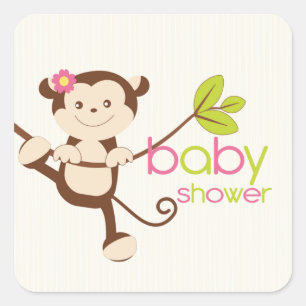 Cute Monkey Girl Baby Shower Sticker
