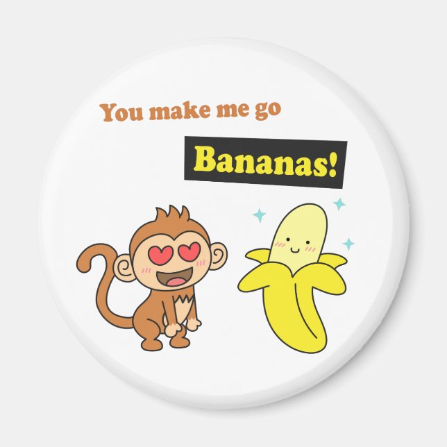 Cute Monkey Go Bananas Corny Pun Magnet (Front)