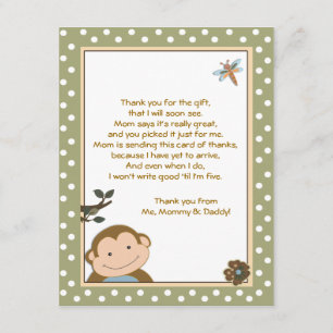 Cute Monkey Green/Brown Thank you cards