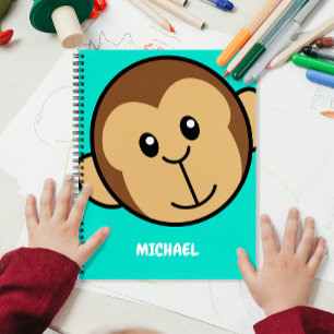 Cute Monkey Head Simple Cartoon Name Monogram Notebook