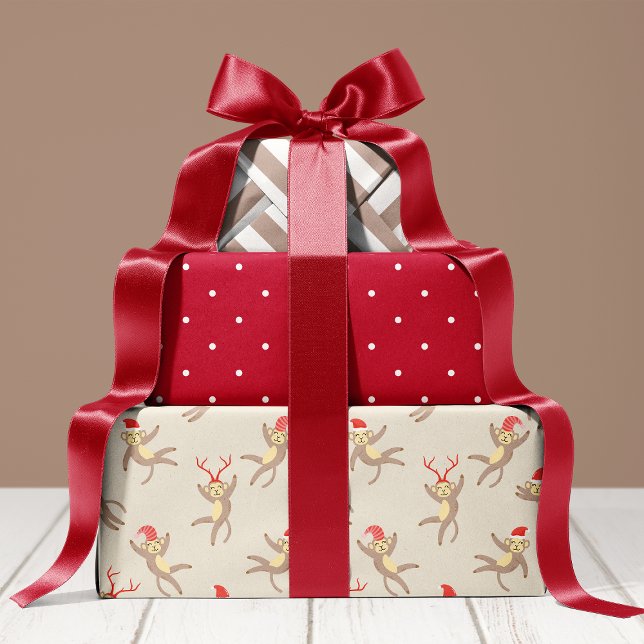 Cute Monkey Holiday Christmas Wrapping Paper Sheet (Creator Uploaded)