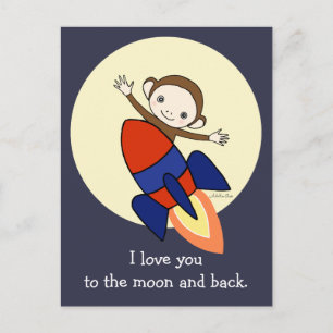 Cute Monkey I love you postcard Monkey on Rocket