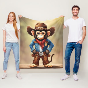 Cute monkey in a cowboy costume fleece blanket