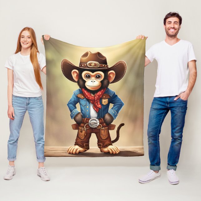 Cute monkey in a cowboy costume fleece blanket (In Situ)