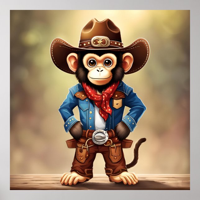 Cute monkey in a cowboy costume poster (Front)