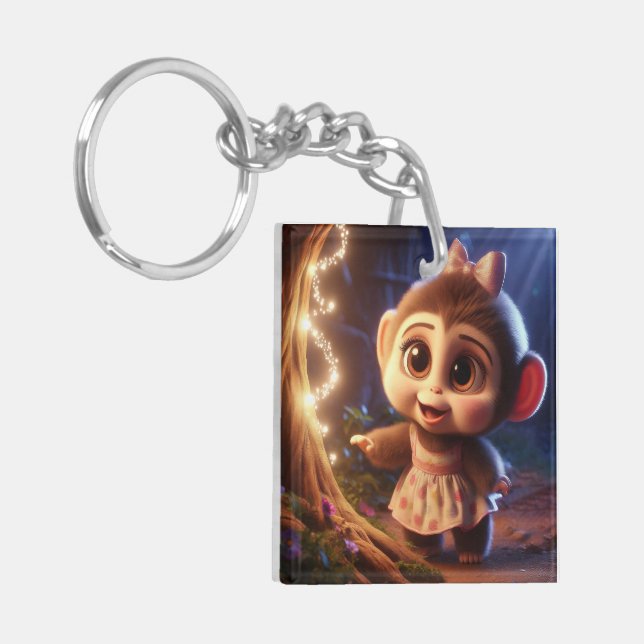 Cute monkey in a dress key ring (Front Left)