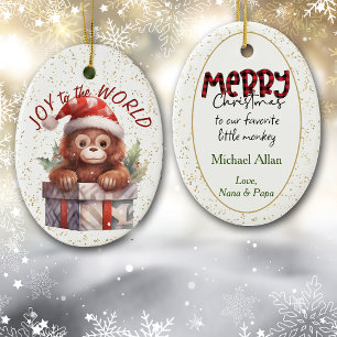 Cute Monkey Joy to the World Grandchild Ceramic Tree Decoration