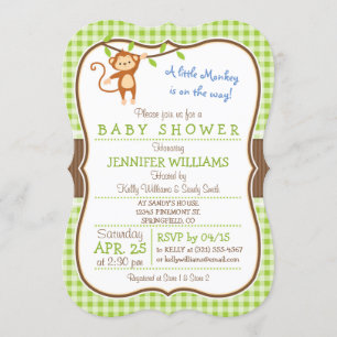 Cute Monkey; Jungle Theme Baby Shower Invitation