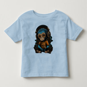 Cute Monkey Listening Music, Music Immersed Monkey Toddler T-Shirt