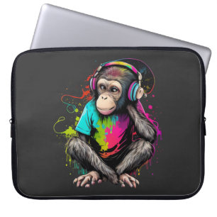Cute Monkey Listening Music, Music Obsessed Monkey Laptop Sleeve