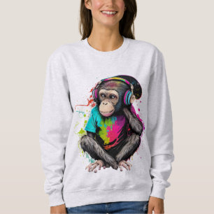 Cute Monkey Listening Music, Music Obsessed Monkey Sweatshirt