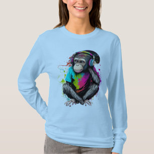 Cute Monkey Listening Music, Music Obsessed Monkey T-Shirt