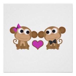 Cute Monkey Love Poster