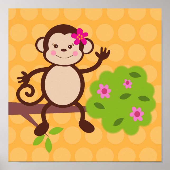 Cute Monkey Nursery Kids Wall Art Prints Girls (Front)