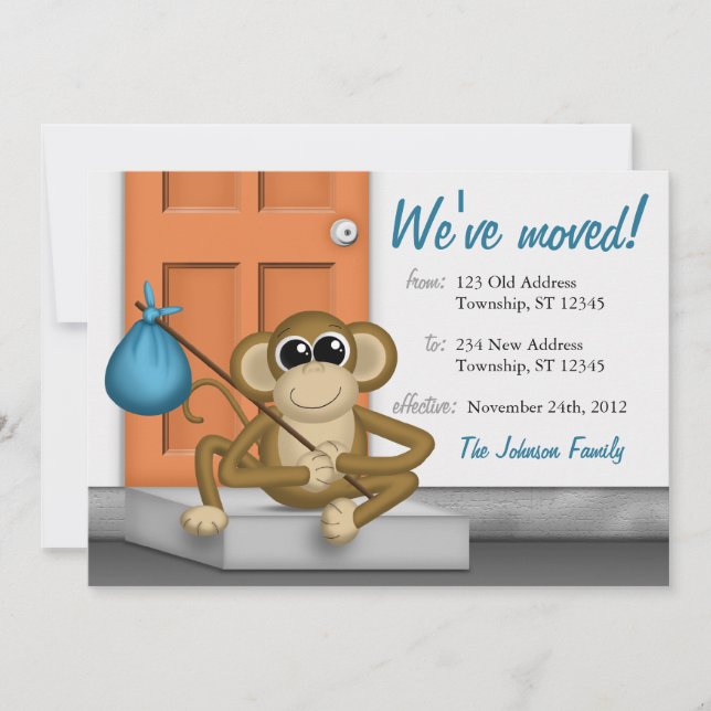 Cute Monkey on Doorstep - Moving Announcements (Front)