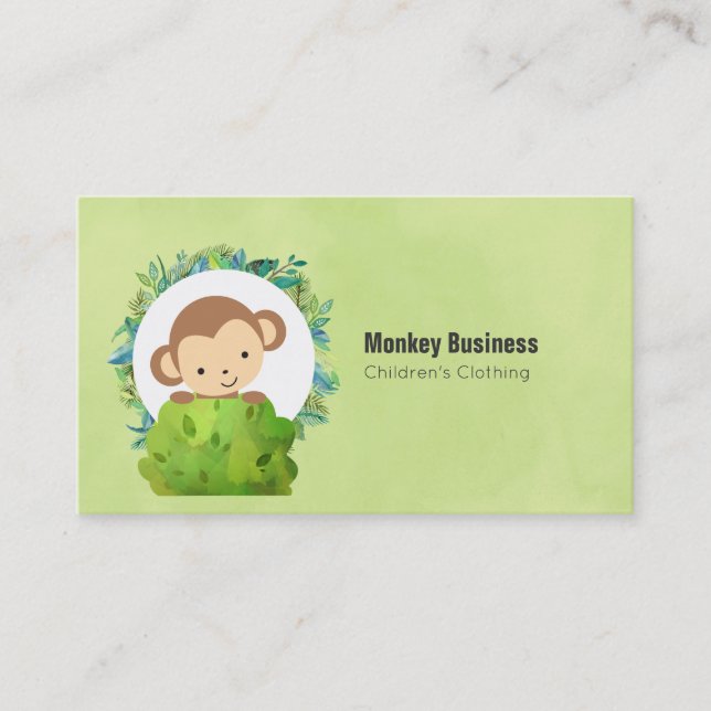 Cute Monkey Peeking Out from Behind a Bush Business Card (Front)