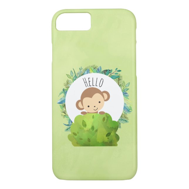 Cute Monkey Peeking Out from Behind a Bush Hello Case-Mate iPhone Case (Back)