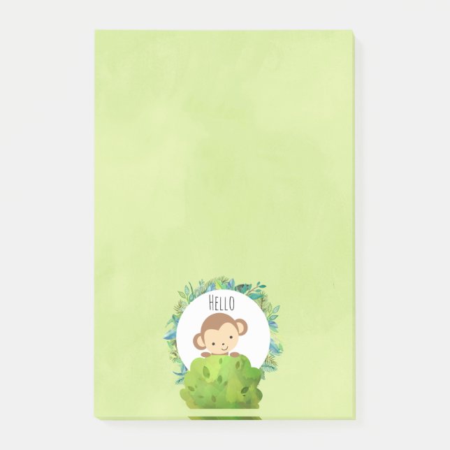 Cute Monkey Peeking Out from Behind a Bush Post-it Notes (Front)
