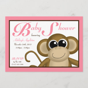 Cute Monkey Pink Baby Shower Invitations
