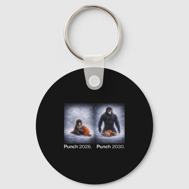 Cute monkey punch meme funny animal design  key ring (Front)