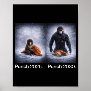 Cute monkey punch meme funny animal design  poster