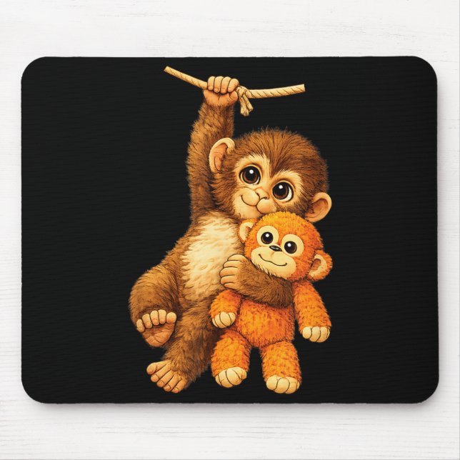 Cute monkey punch stuffed buddy plush hugging mouse mat (Front)
