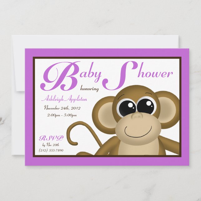 Cute Monkey Purple Baby Shower Invitations (Front)