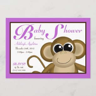 Cute Monkey Purple Baby Shower Invitations