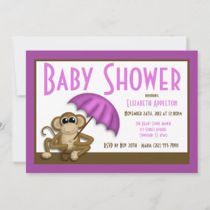 Cute Monkey Purple Baby Shower Invitations