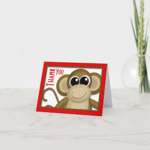 Cute Monkey Red Thank You Card