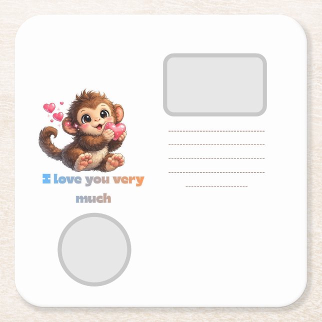 Cute Monkey Romantic Quote Illustration Square Paper Coaster (Front)